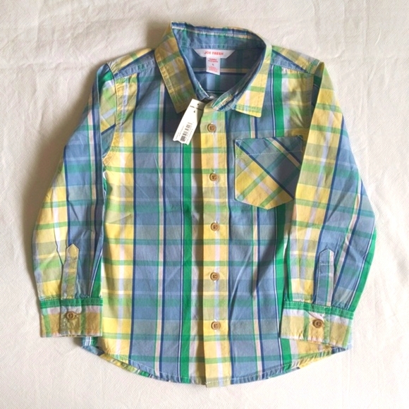 NEW joe fresh spring plaid button down collared long sleeve shirt 4T boys - Picture 1 of 6